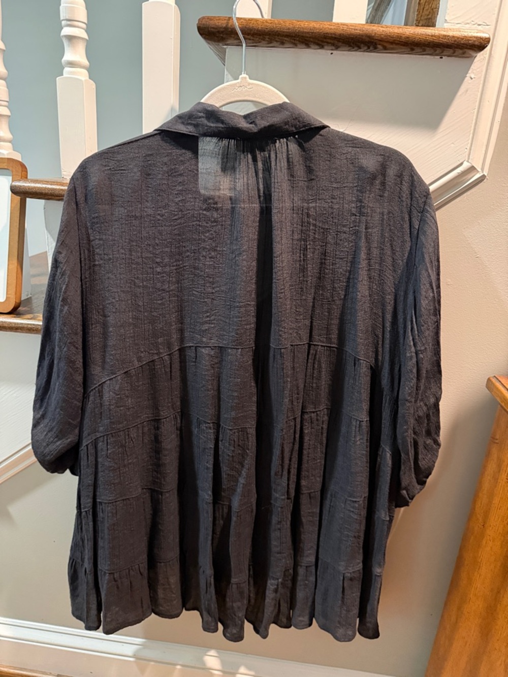 Umgee Black Button-Front Flowing Peasant Top - Picture 3 of 4